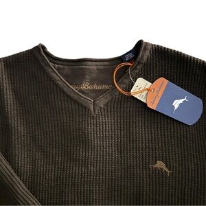 Tommy Bahama Mens Large Ribbed V Neck Sweater Coffee 100% Cotton NWT